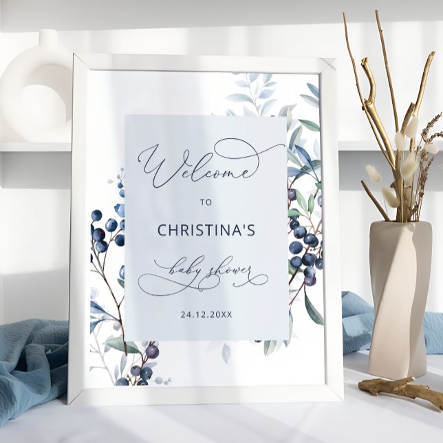 Berry Sweet Blueberry Baby Shower Welcome Poster (Creator Uploaded)