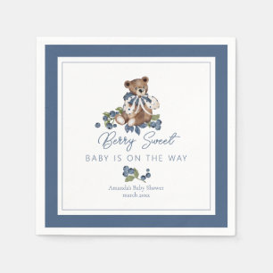 Berry Sweet Blueberry Bear Baby Boy Shower Napkin