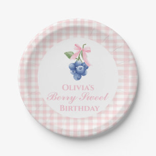 Berry Sweet blueberry birthday Pink Bow Coquette Paper Plate