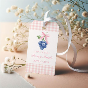 Berry Sweet blueberry birthday Pink Bow Gingham Gift Tags