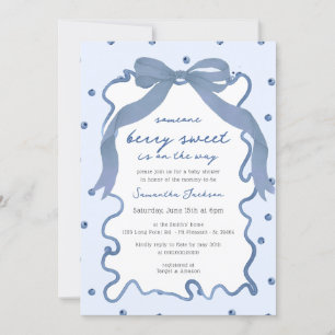 Berry Sweet Blueberry Bow Hand Drawn Baby Shower Invitation