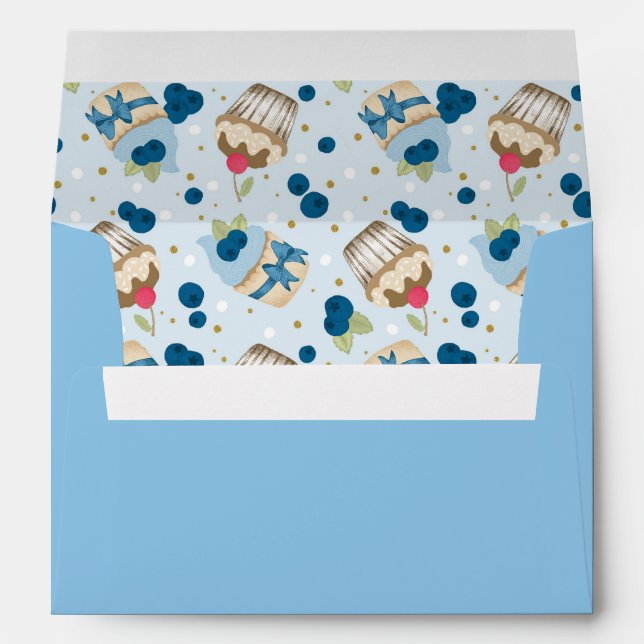 Berry Sweet Blueberry Cupcake Birthday Party Blue Envelope (Back (Bottom))