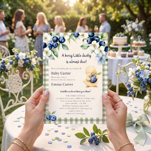 Berry Sweet Blueberry Duck / green gingham Invitation