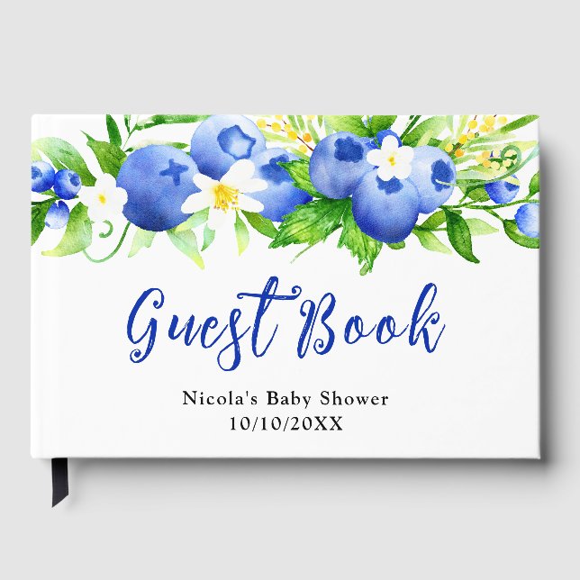 Berry Sweet Blueberry Floral Baby Shower Guest Book (Front)