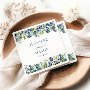 Berry Sweet Blueberry Floral Wedding Bride Groom Napkin