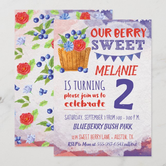 Berry Sweet Blueberry Fruit Birthday Invitation (Front/Back)
