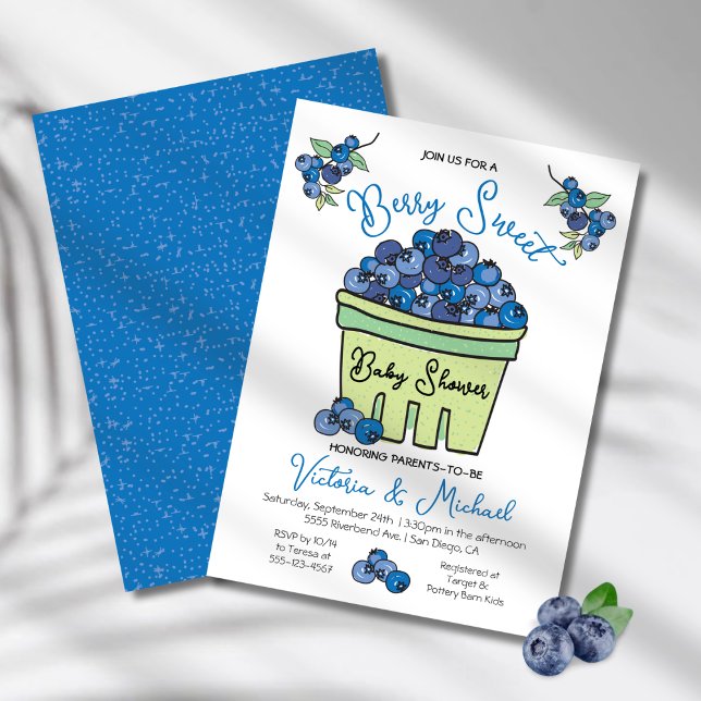Berry Sweet Blueberry Hand Drawn Baby Shower Invitation (Creator Uploaded)