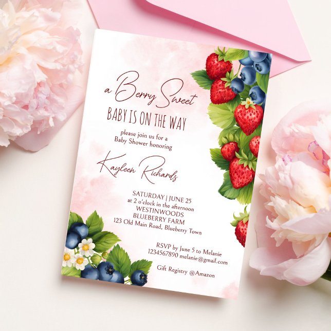 Berry sweet blueberry strawberry baby shower invitation (Berry sweet blueberry strawberry spring summer baby shower invitation template digital download)