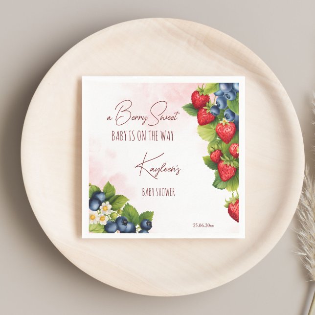 Berry sweet blueberry strawberry baby shower print napkin (Berry sweet blueberry wild strawberry spring summer baby shower print napkins personalized tableware)
