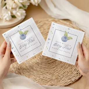 Berry Sweet Blueberry Stripe 1st Birthday Napkin