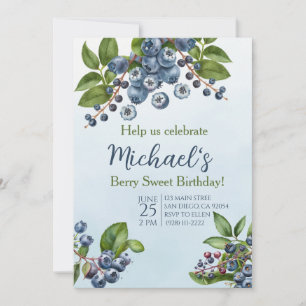Berry Sweet blueberry summer Birthday invitation
