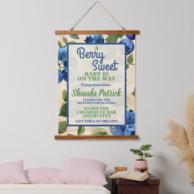 Berry Sweet Blueberry Theme Baby Shower Hanging Tapestry (Bedroom)