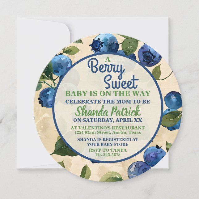 Berry Sweet Blueberry Theme Baby Shower Invitation (Front)