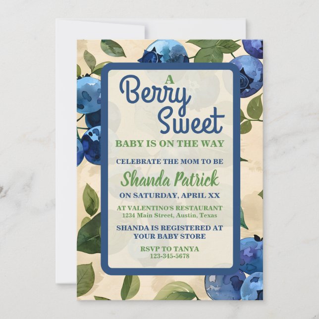 Berry Sweet Blueberry Theme Baby Shower Invitation (Front)