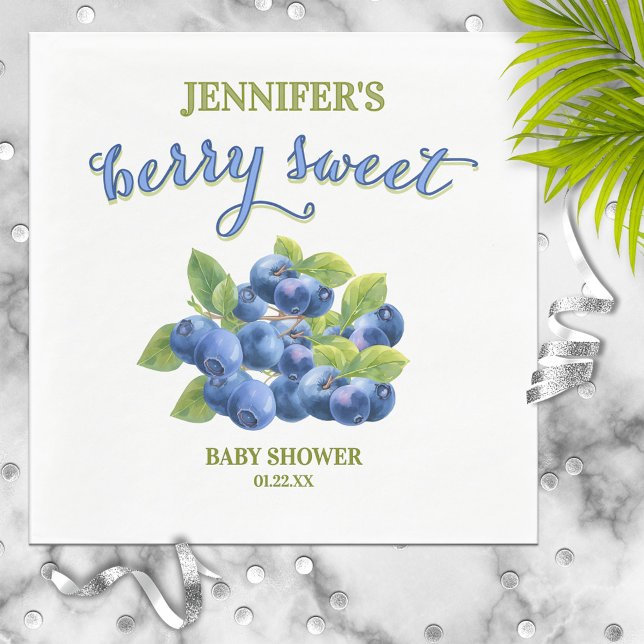 Berry Sweet Blueberry Theme Baby Shower Napkin (Creator Uploaded)