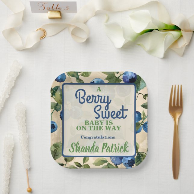 Berry Sweet Blueberry Theme Baby Shower Paper Plate (Wedding)