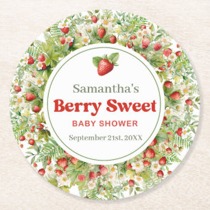 Berry Sweet Boho arch Pink Wild Strawberry  Round Paper Coaster