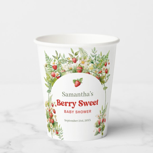Berry Sweet Boho arch Wild Watercolor Strawberry  Paper Cups (Back)