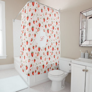 Berry Sweet Botanical Art Pink Hearts Whimsical Shower Curtain