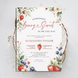 Berry Sweet Botanical Berries Script Baby Shower Invitation