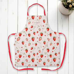 Berry Sweet Botanical Pink Hearts Monogram Apron
