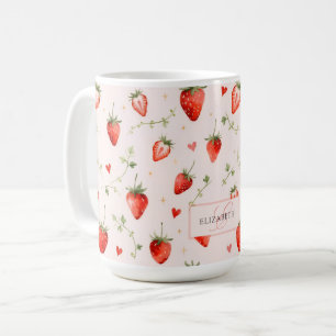 Berry Sweet Botanical Pink Hearts Monogram Coffee Mug