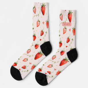 Berry Sweet Botanical Pink Hearts Personalised Socks