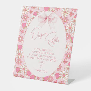 Berry Sweet Bow Baby Girl Shower Diaper Raffle Pedestal Sign