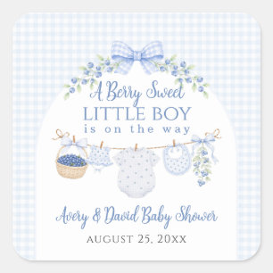Berry Sweet Boy blueberry Baby Shower Square Sticker