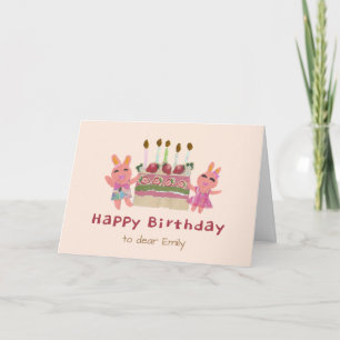 Berry Sweet Bunnies Paper Collage Pink Birthday  Card