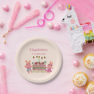 Berry Sweet Bunny Buddies Pink Kids Birthday  Paper Plate