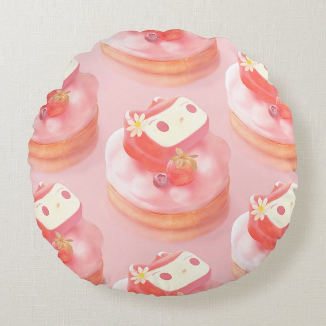Berry Sweet: Bunny Girl Strawberry Tart Round Cushion (Front)