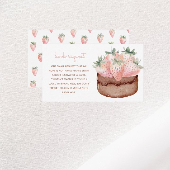 Berry Sweet Cake Baby Shower Book Request Enclosure Card (book request enclosure card for a berry sweet baby shower with coquette pink strawberries and cake)