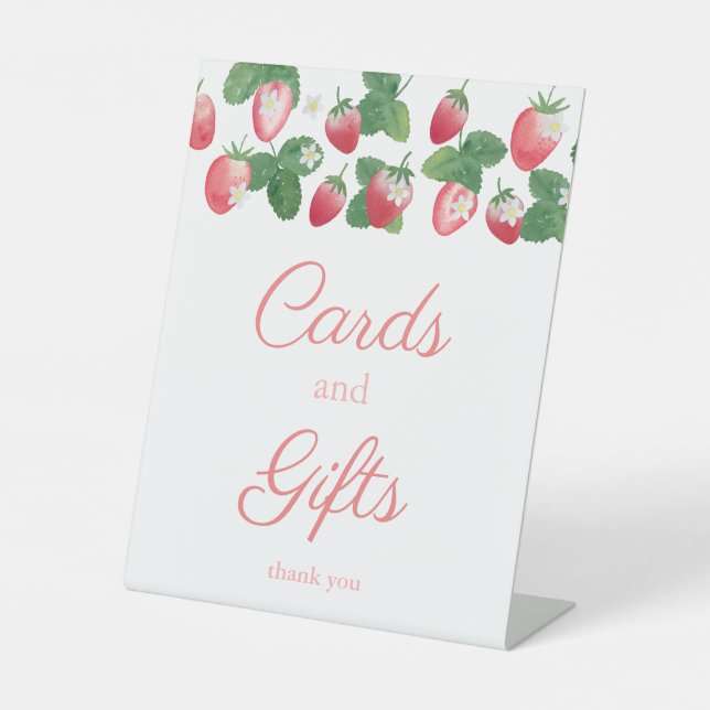 Berry Sweet Cards And Gifts Strawberry Party  Pedestal Sign (Front)