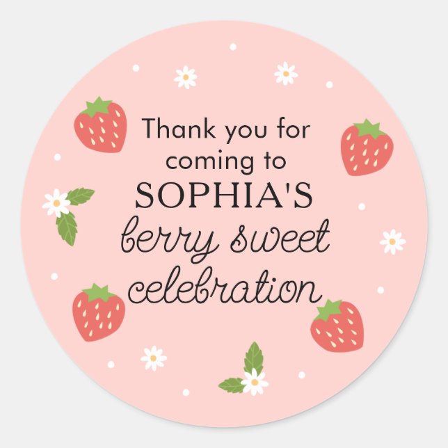Berry Sweet Celebration Strawberry Birthday Party Classic Round Sticker (Front)