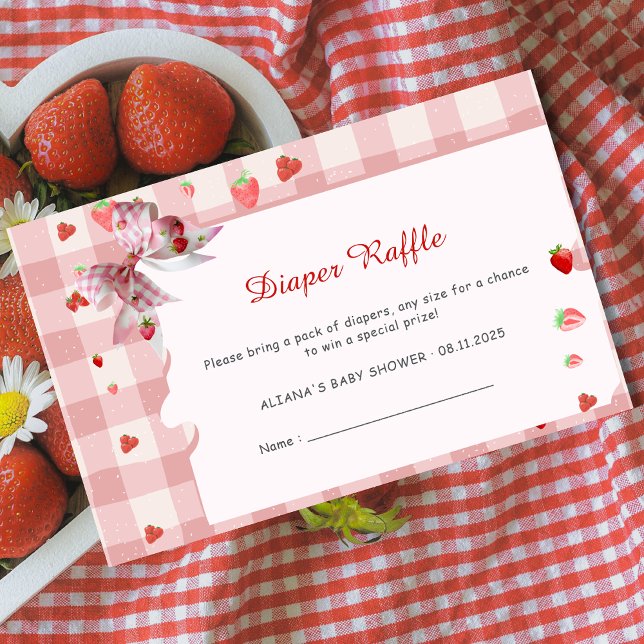 Berry Sweet Chequered Coquette Diaper Raffle Enclosure Card (Creator Uploaded)