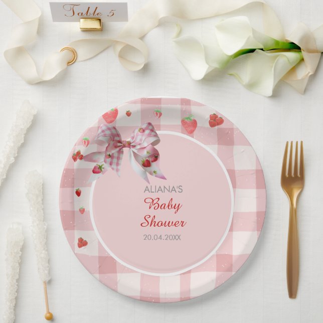 Berry Sweet Chequered Pink Coquette Baby Shower  Paper Plate (Wedding)