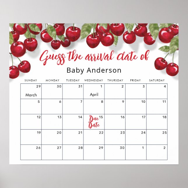 Berry Sweet Cherry Guess the Due Date Poster (Front)