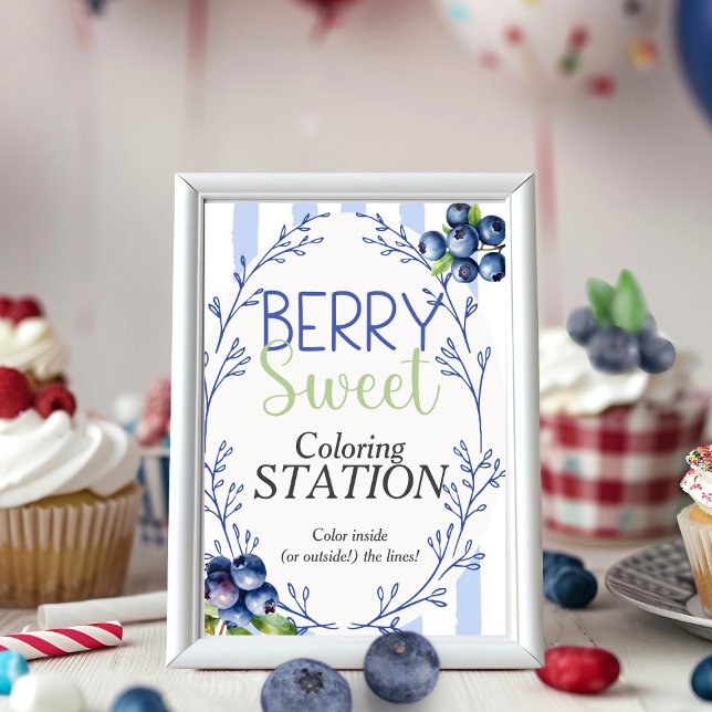 Berry Sweet Colour Station Blueberry Sign Invitation (Berry Sweet Color Station Blueberry Sign)