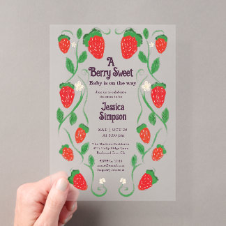 Berry Sweet Cute Art Nouveau Baby Shower Acrylic Invitations