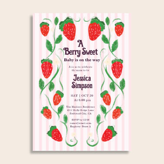 Berry Sweet Cute Art Nouveau Baby Shower Invitation
