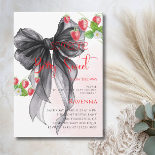 Berry Sweet Cute Black Bow Strawberry Baby Shower Invitation