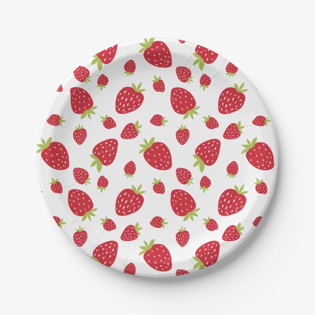 Berry Sweet Cute Strawberry Pattern Kids Birthday  Paper Plate (Front)