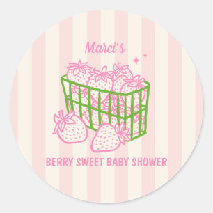 Berry Sweet Doodle Pink Green Girl Baby Shower Classic Round Sticker
