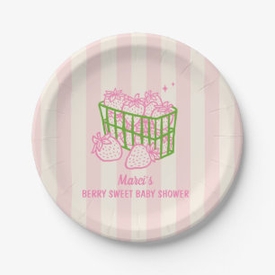 Berry Sweet Doodle Pink Green Girl Baby Shower Paper Plate