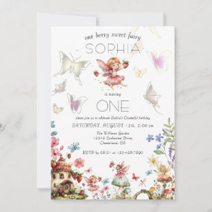Berry Sweet Fairy Magic Strawberry Garden Birthday Invitation