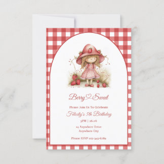 Berry Sweet Farmers Market Girl Strawberry Party Invitation