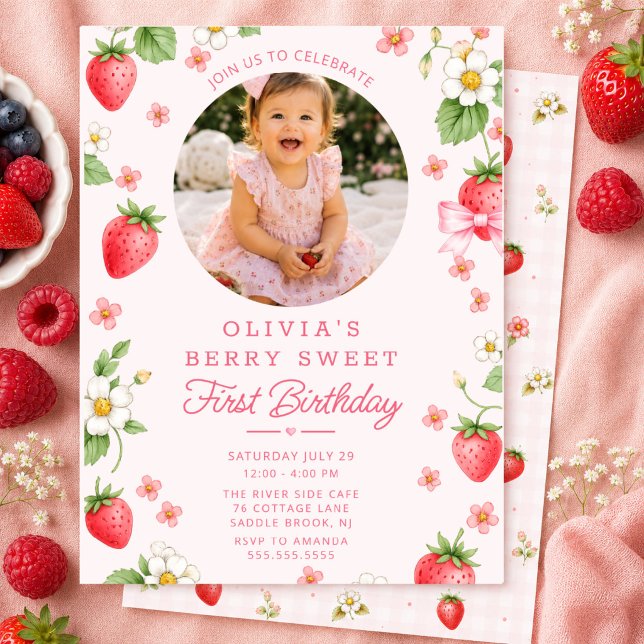 Berry Sweet First Birthday Invitation (Creator Uploaded)