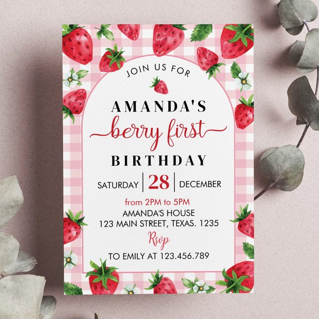 Berry Sweet First Birthday Invitation Strawberry  (Creator Uploaded)