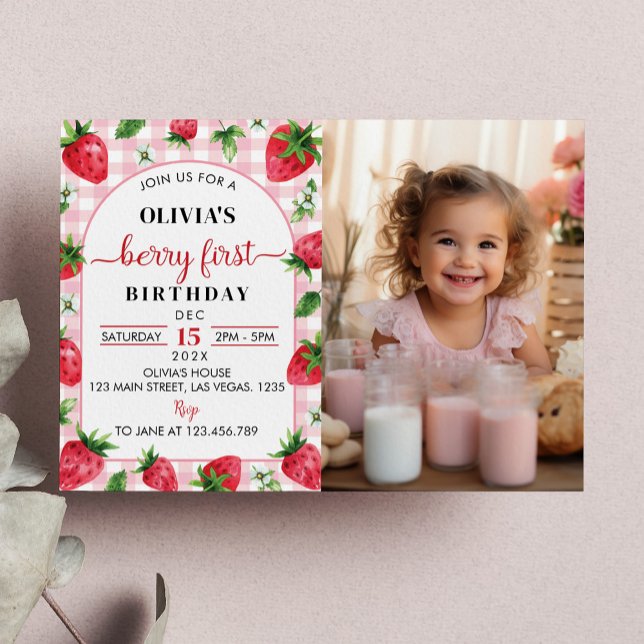 Berry Sweet First Birthday Invitation Strawberry  (Creator Uploaded)